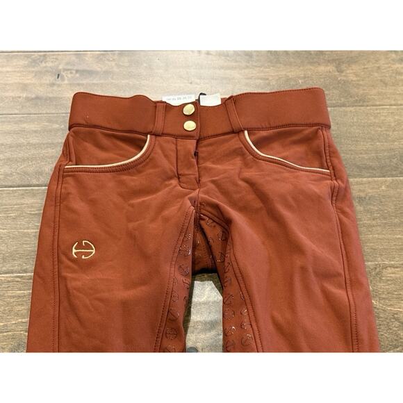 Halter Ego Women Red Brown Equestrian Breeches Grip Riding Stretch Pants Size 24 - Picture 5 of 10